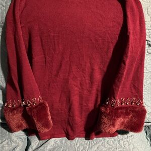 Chico's Red Cardigan with Embellished Cuffs